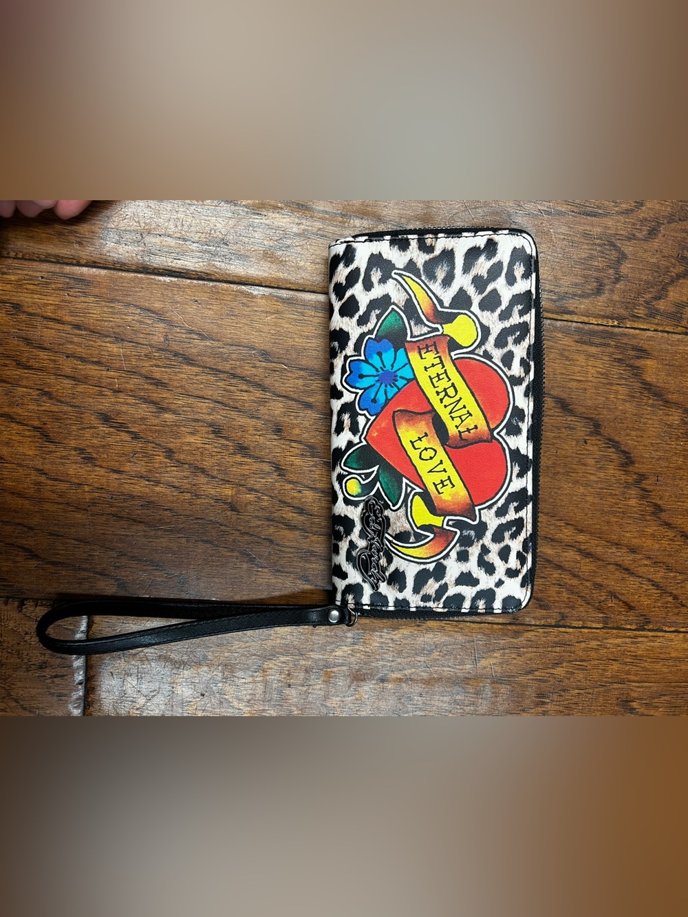Ed Hardy Eternal Love Leopard Print Zip Around Wallet Wristlet